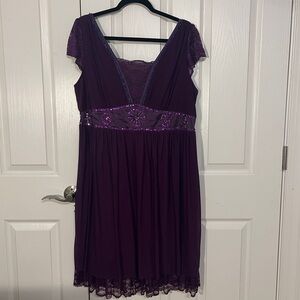 Ever Pretty Empire Waist Purple Lace Cap Sleeve Sequins Cocktail Dress (US 16)